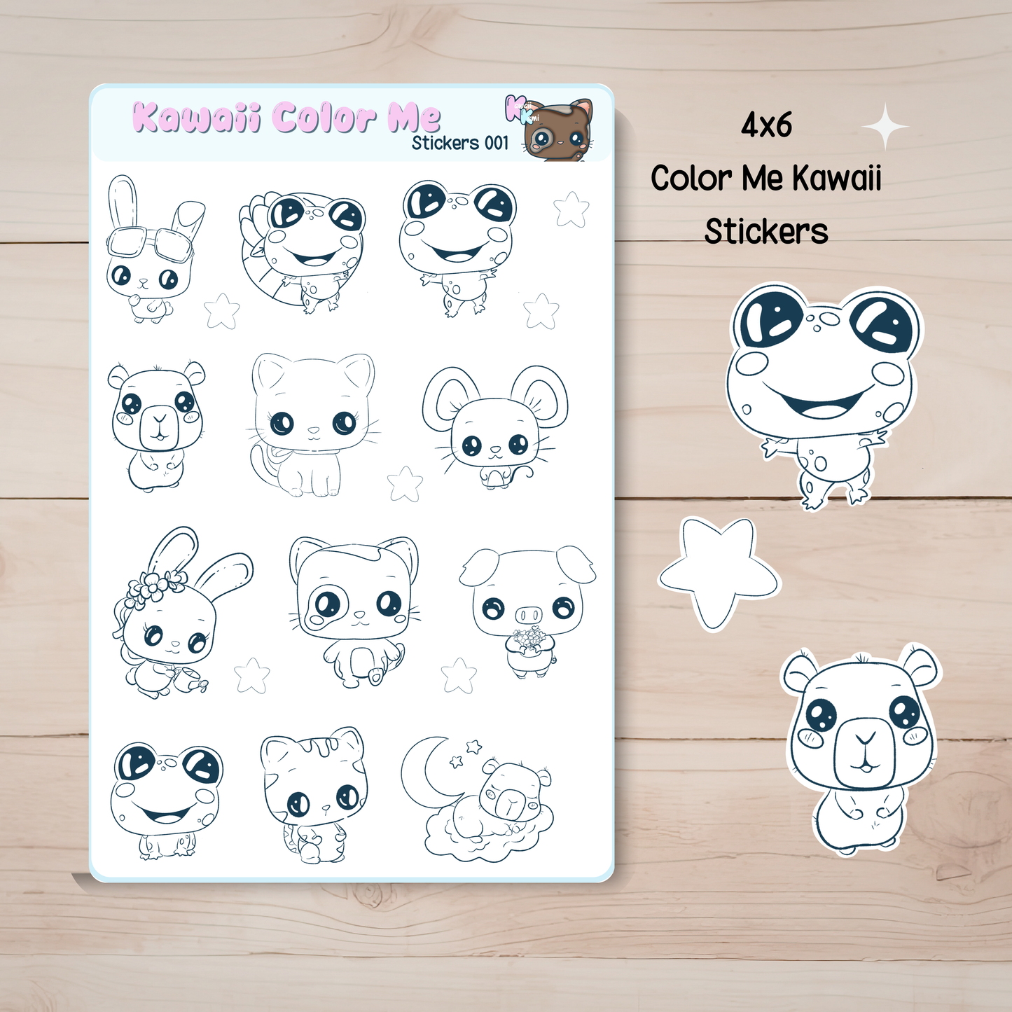 Kawaii Kami Character Color Me Sticker Sheet