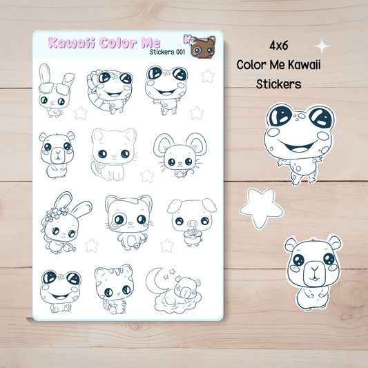 Kawaii Kami Character Color Me Sticker Sheet
