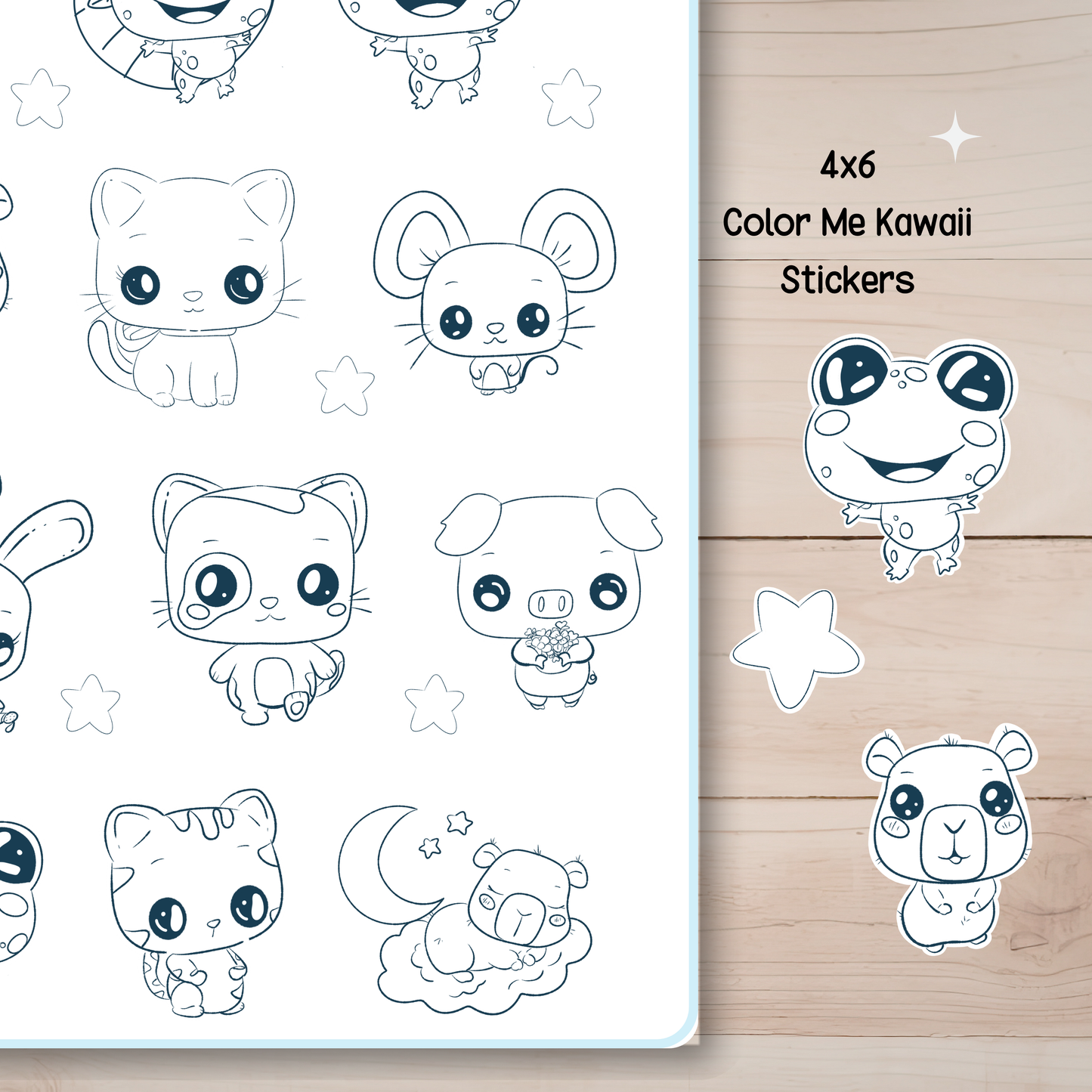 Kawaii Kami Character Color Me Sticker Sheet