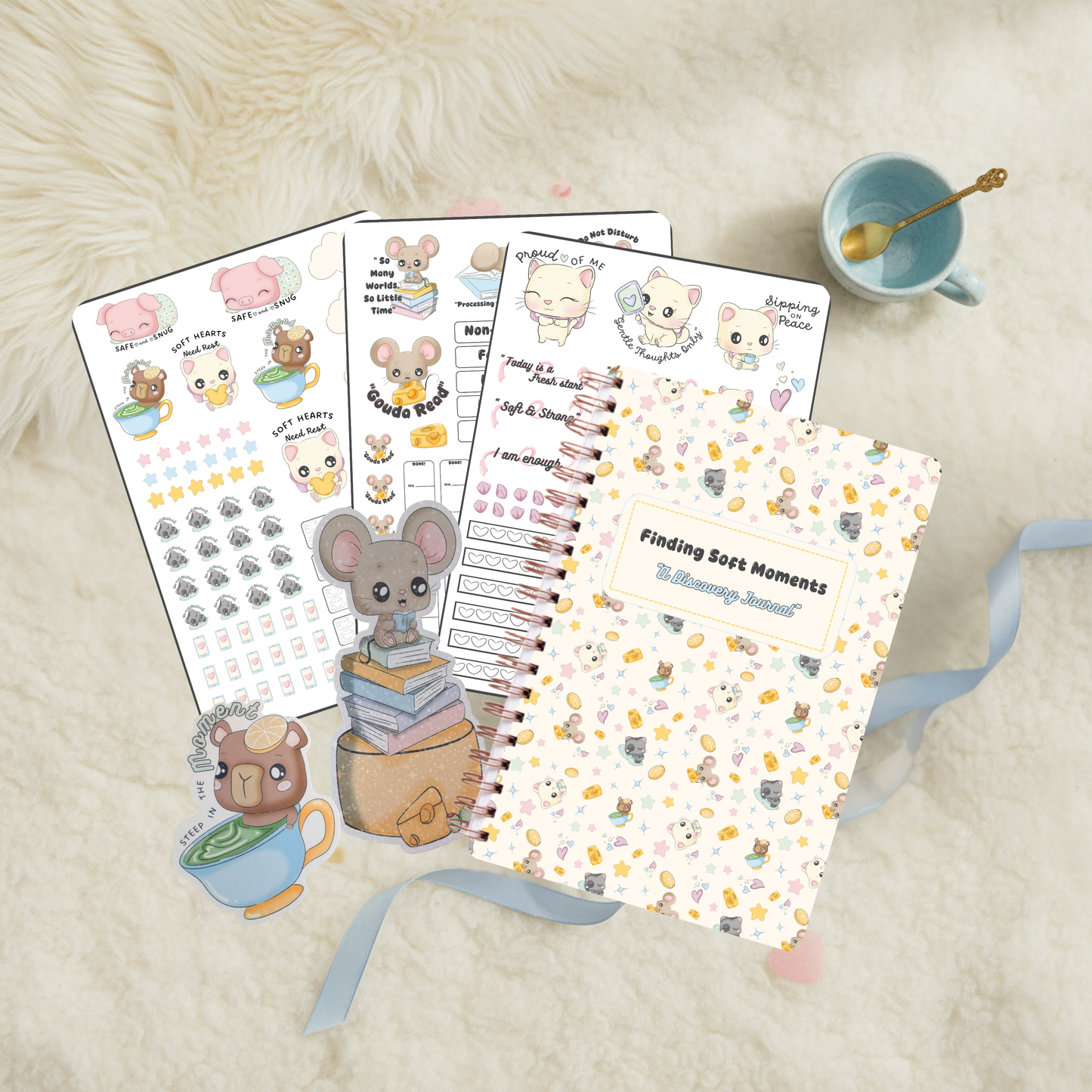 Finding Soft Moments Journal Bundle - Handmade Kawaii Stationery Set