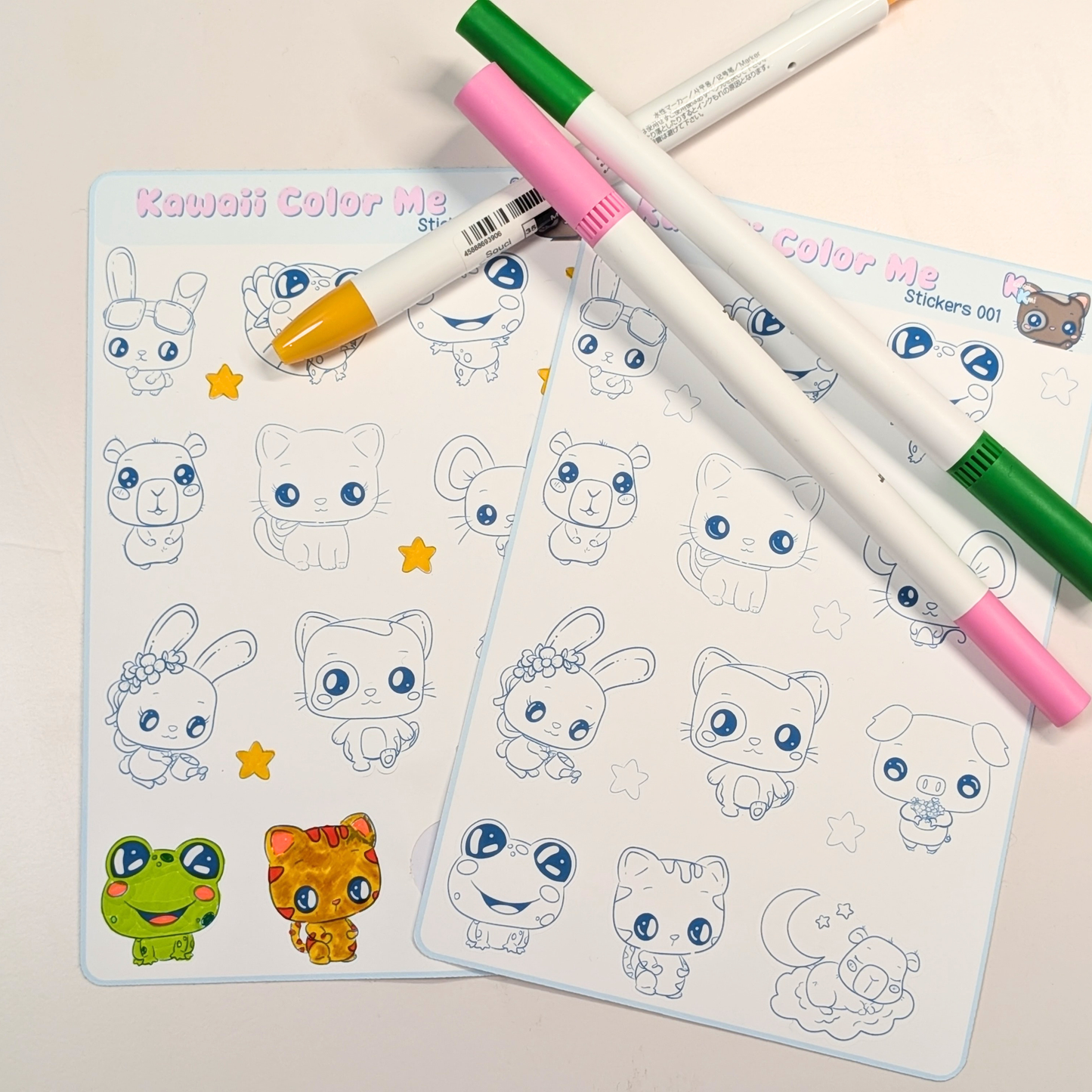 Kawaii Kami Character Color Me Sticker Sheet