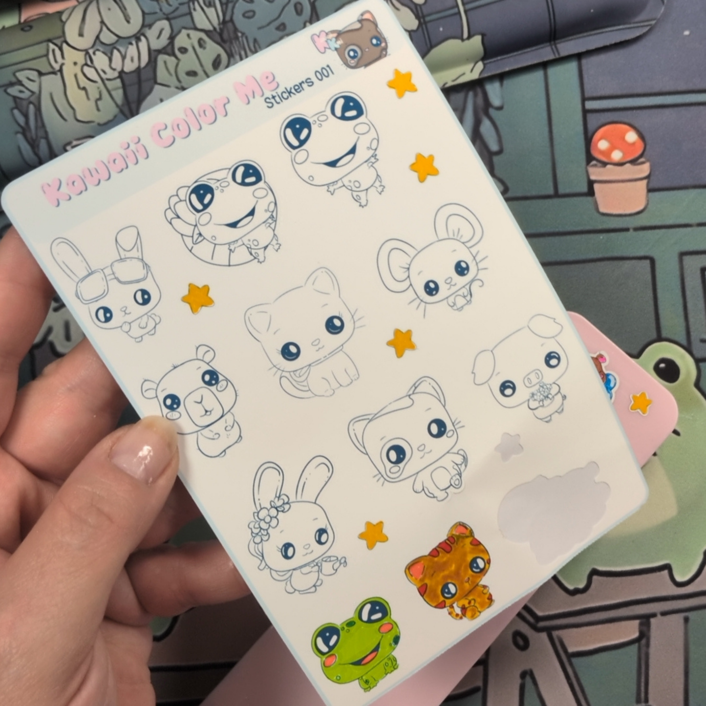 Kawaii Kami Character Color Me Sticker Sheet