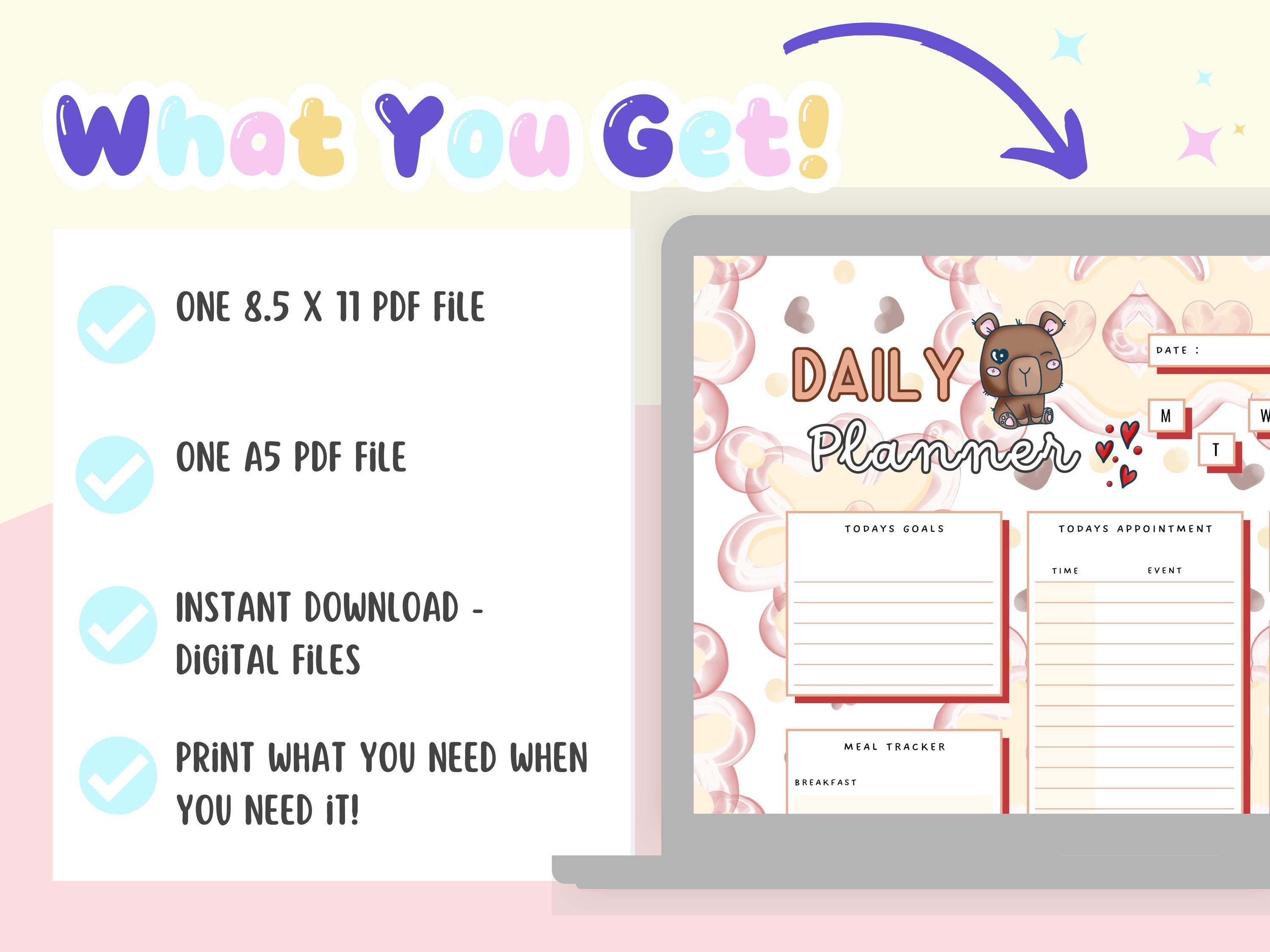 Kawaii Capybara Daily Planner, Theme (Digital Download