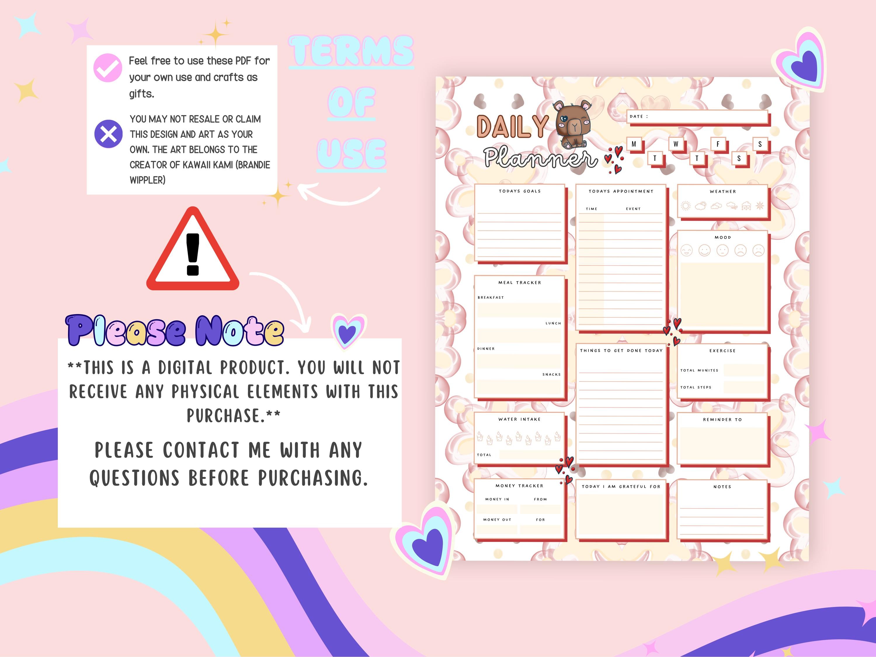 Kawaii Capybara Daily Planner, Theme (Digital Download