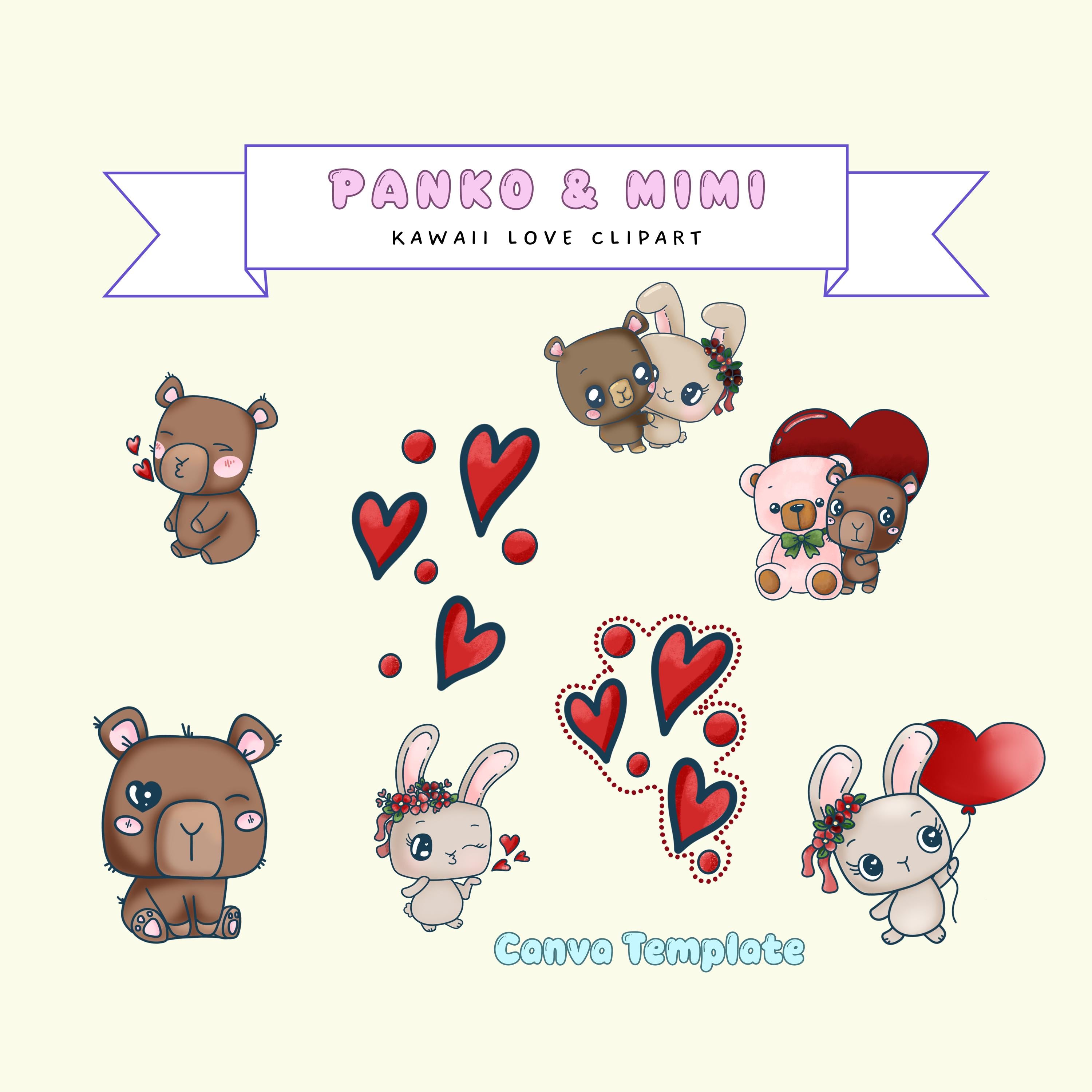 Kawaii Capybara And Bunny Clipart, Canva PNG Template