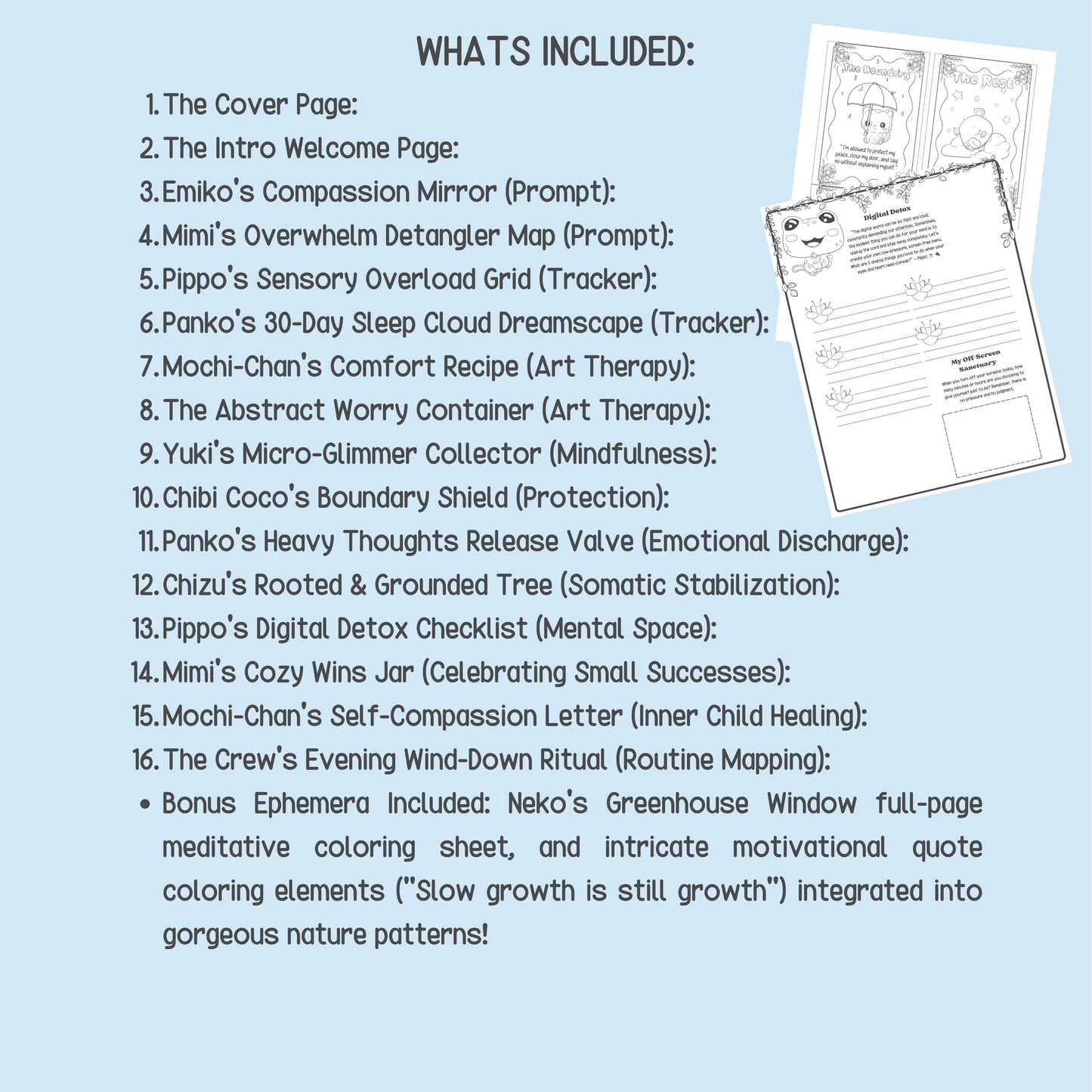Printable Interactive Sanctuary Journal Bundle/Kindness Crew Mental Health Planner & Affirmation Cards