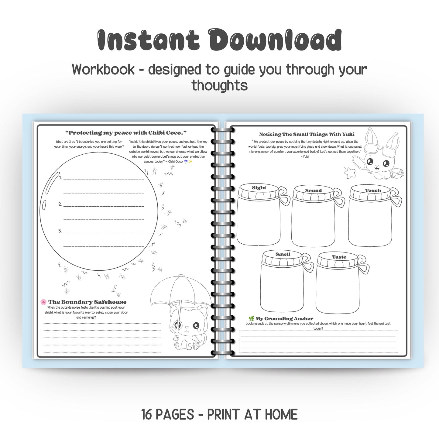 Printable Interactive Sanctuary Journal Bundle/Kindness Crew Mental Health Planner & Affirmation Cards