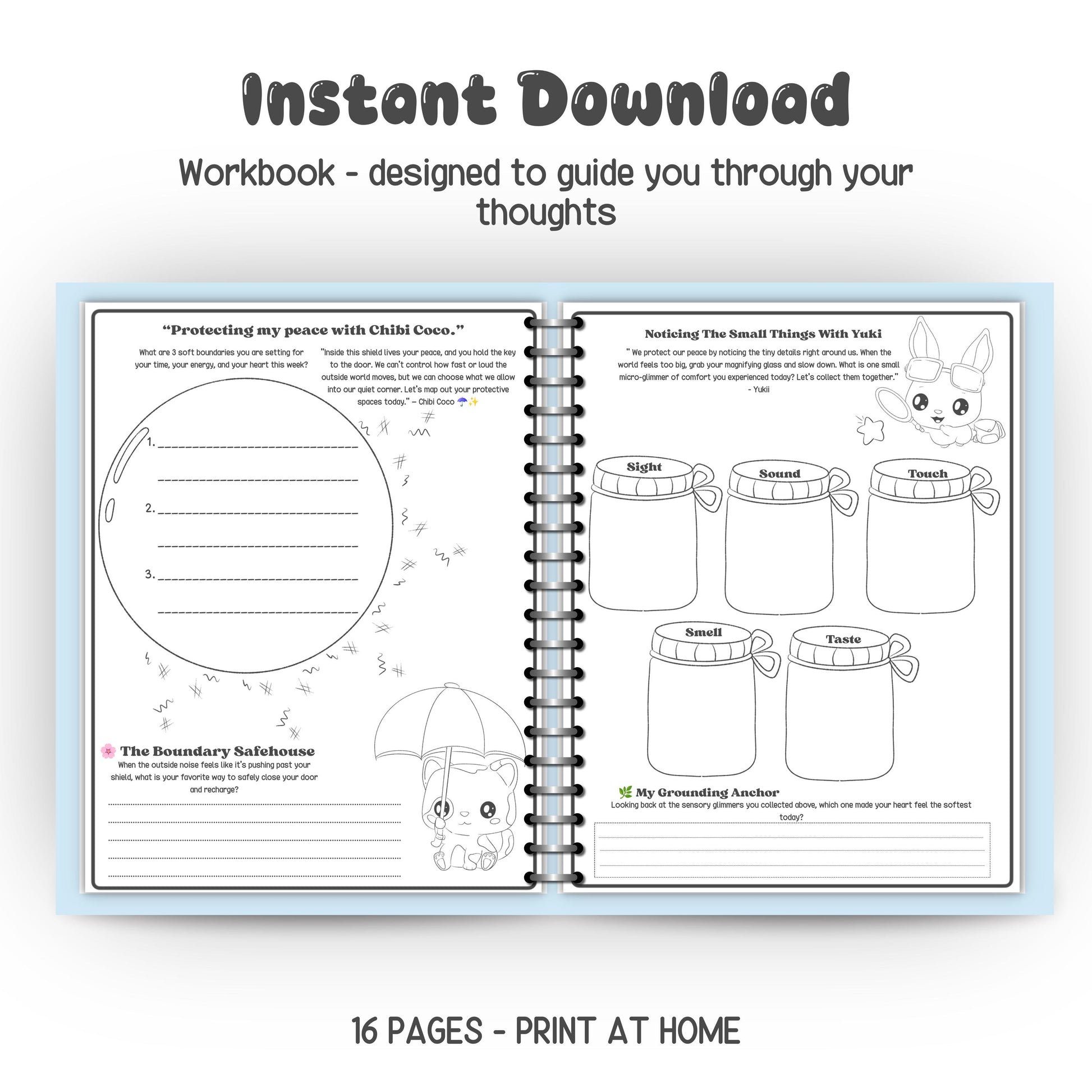 Printable Interactive Sanctuary Journal Bundle/Kindness Crew Mental Health Planner & Affirmation Cards