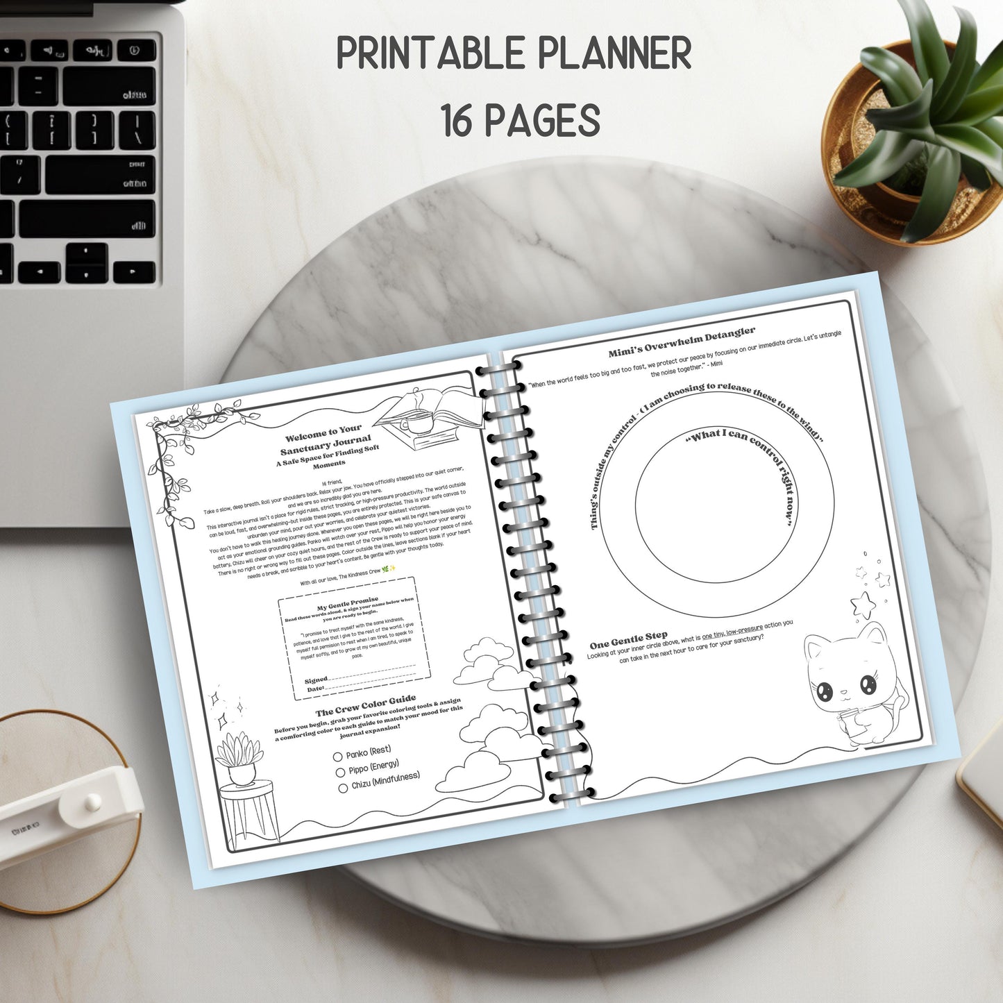 Printable Interactive Sanctuary Journal Bundle/Kindness Crew Mental Health Planner & Affirmation Cards