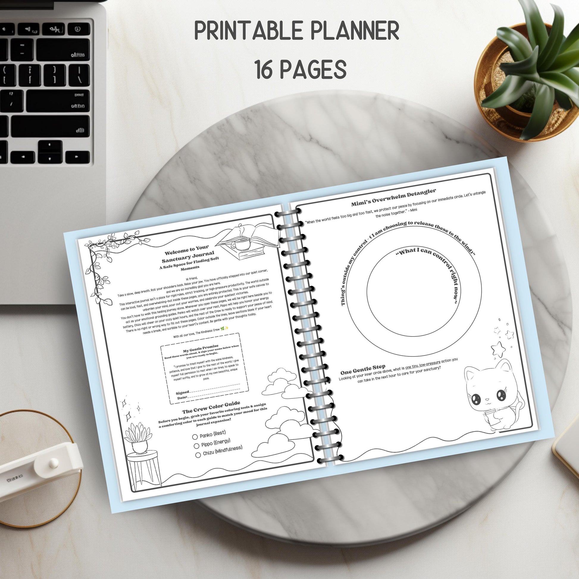 Printable Interactive Sanctuary Journal Bundle/Kindness Crew Mental Health Planner & Affirmation Cards