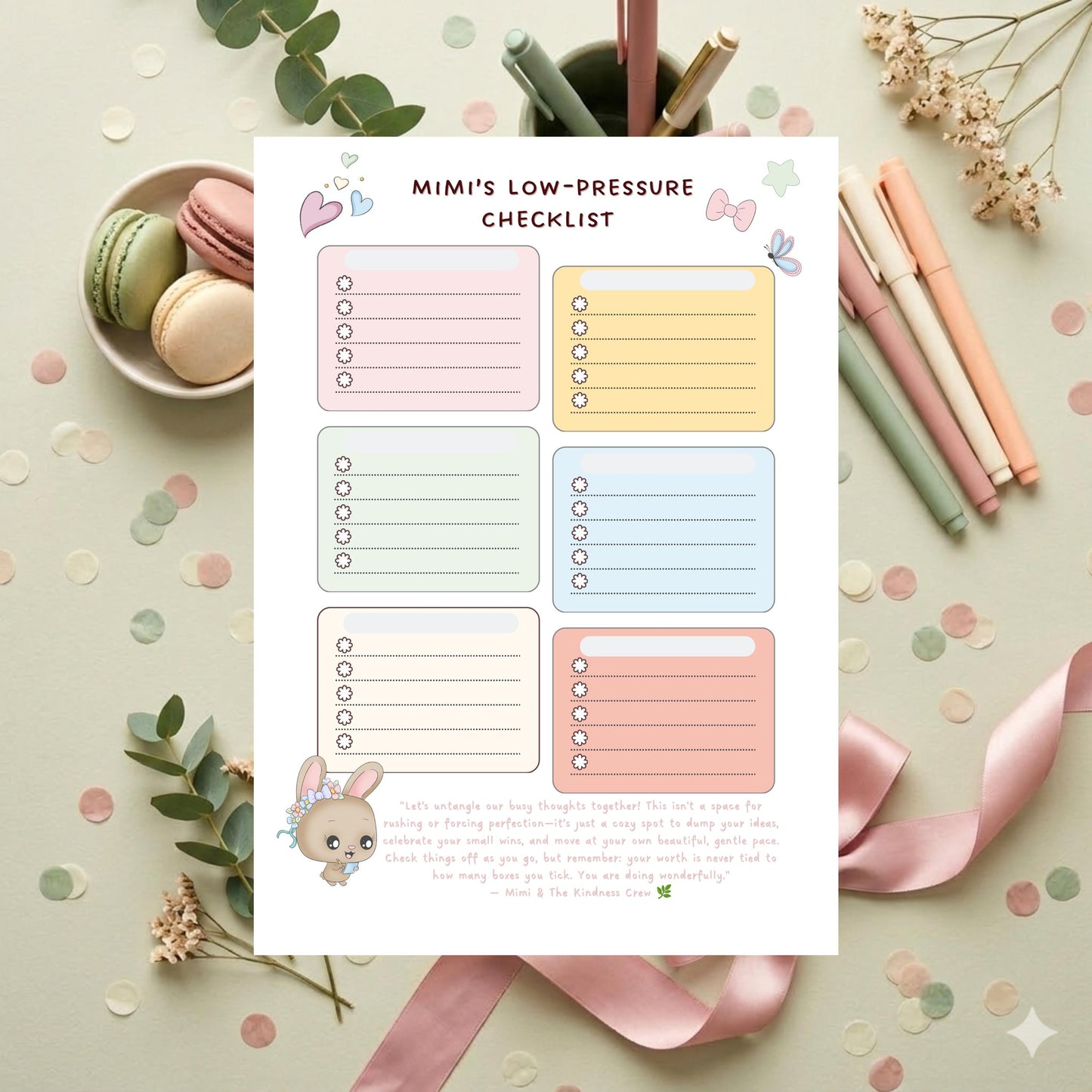 Mimi Kawaii Bunny Low-Pressure Checklist Notepad