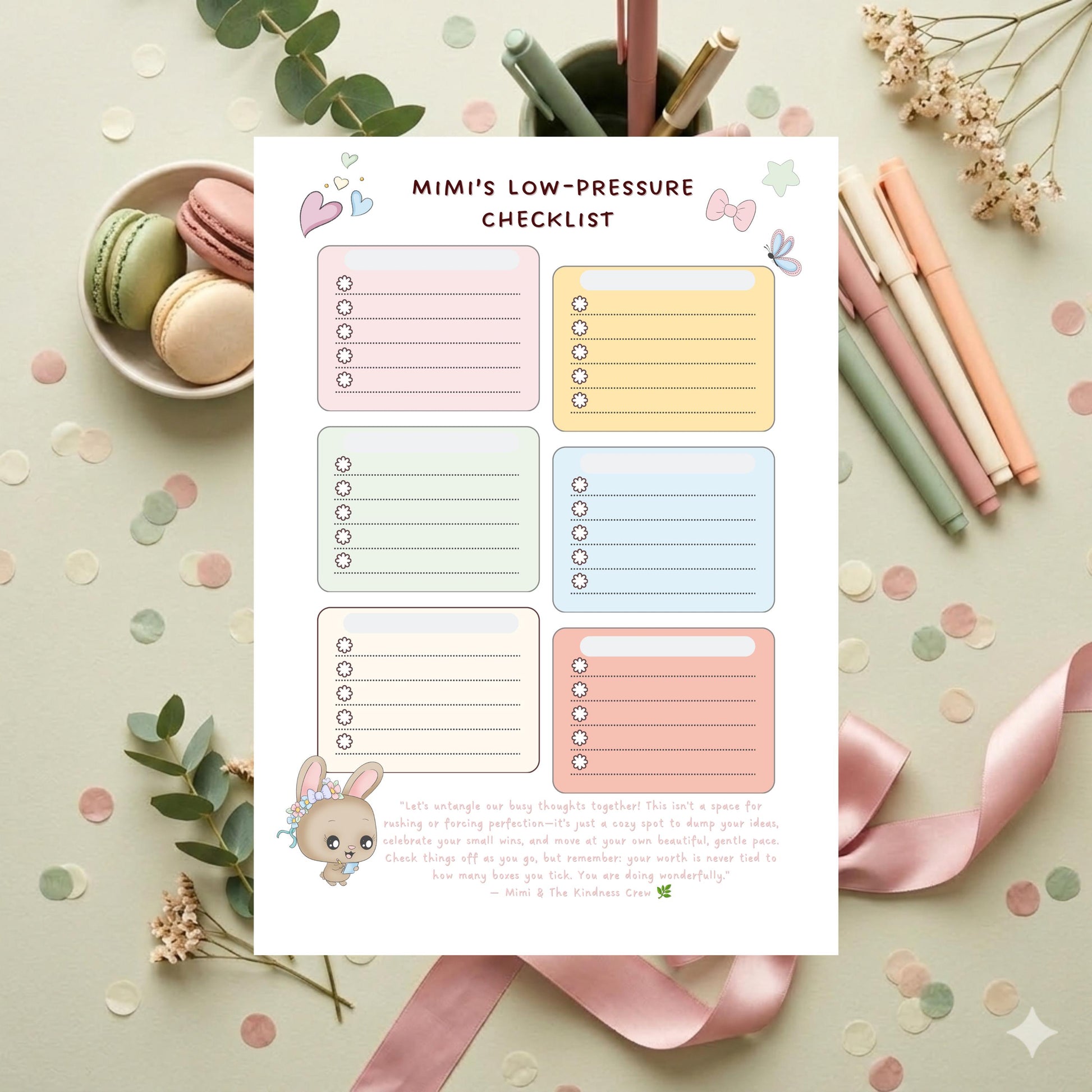 Mimi Kawaii Bunny Low-Pressure Checklist Notepad