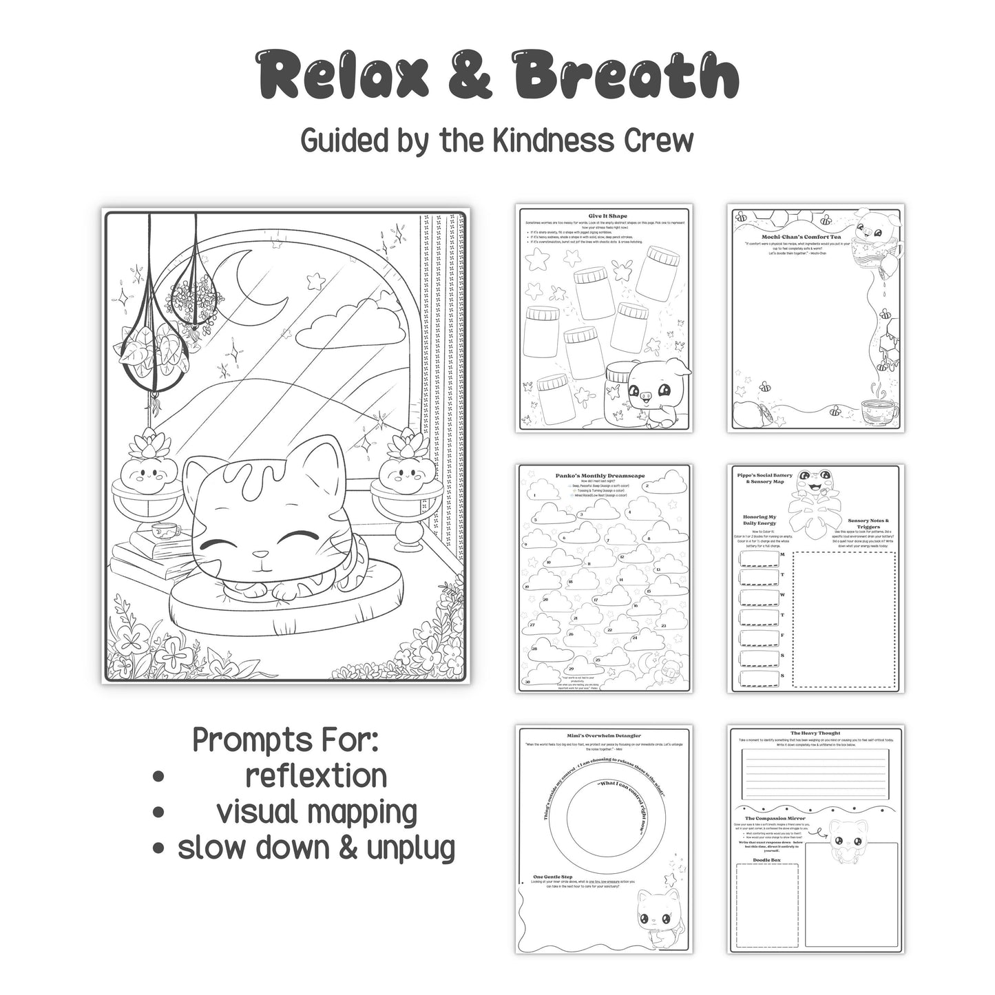 Printable Interactive Sanctuary Journal Bundle/Kindness Crew Mental Health Planner & Affirmation Cards