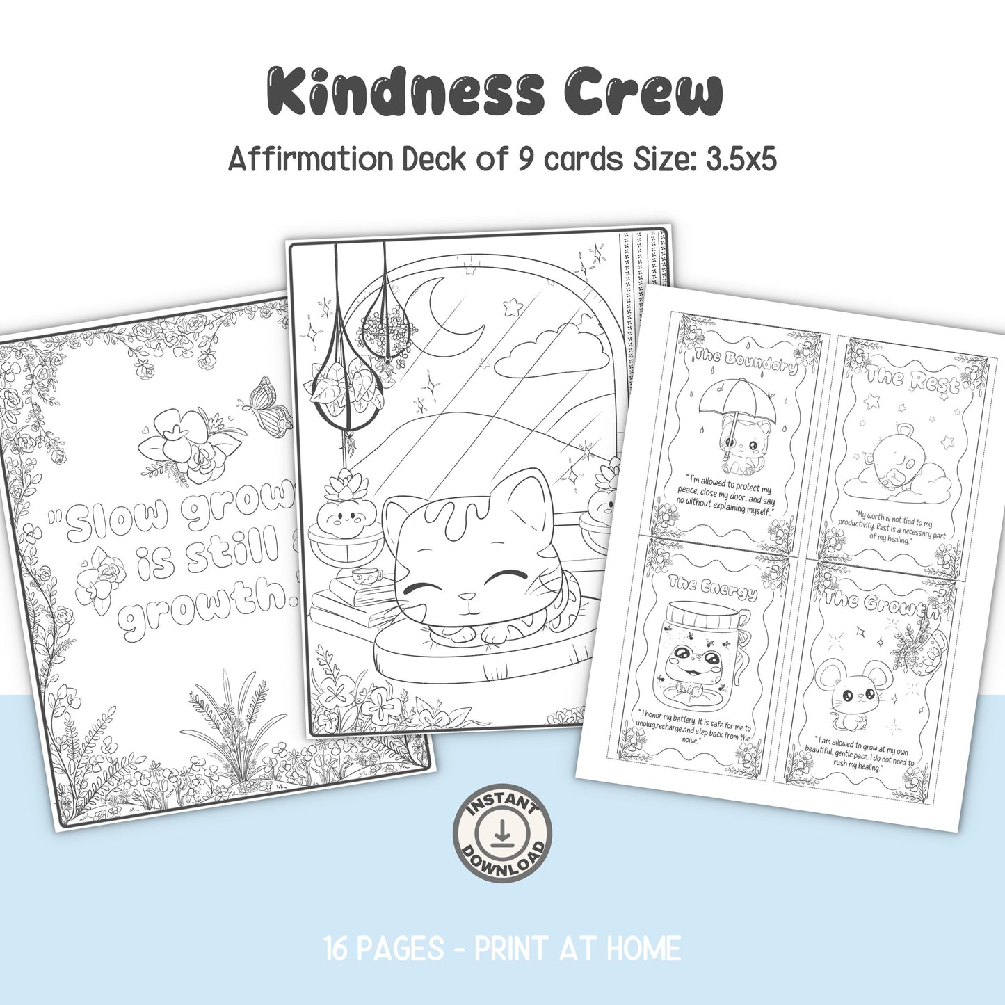 Printable Interactive Sanctuary Journal Bundle/Kindness Crew Mental Health Planner & Affirmation Cards
