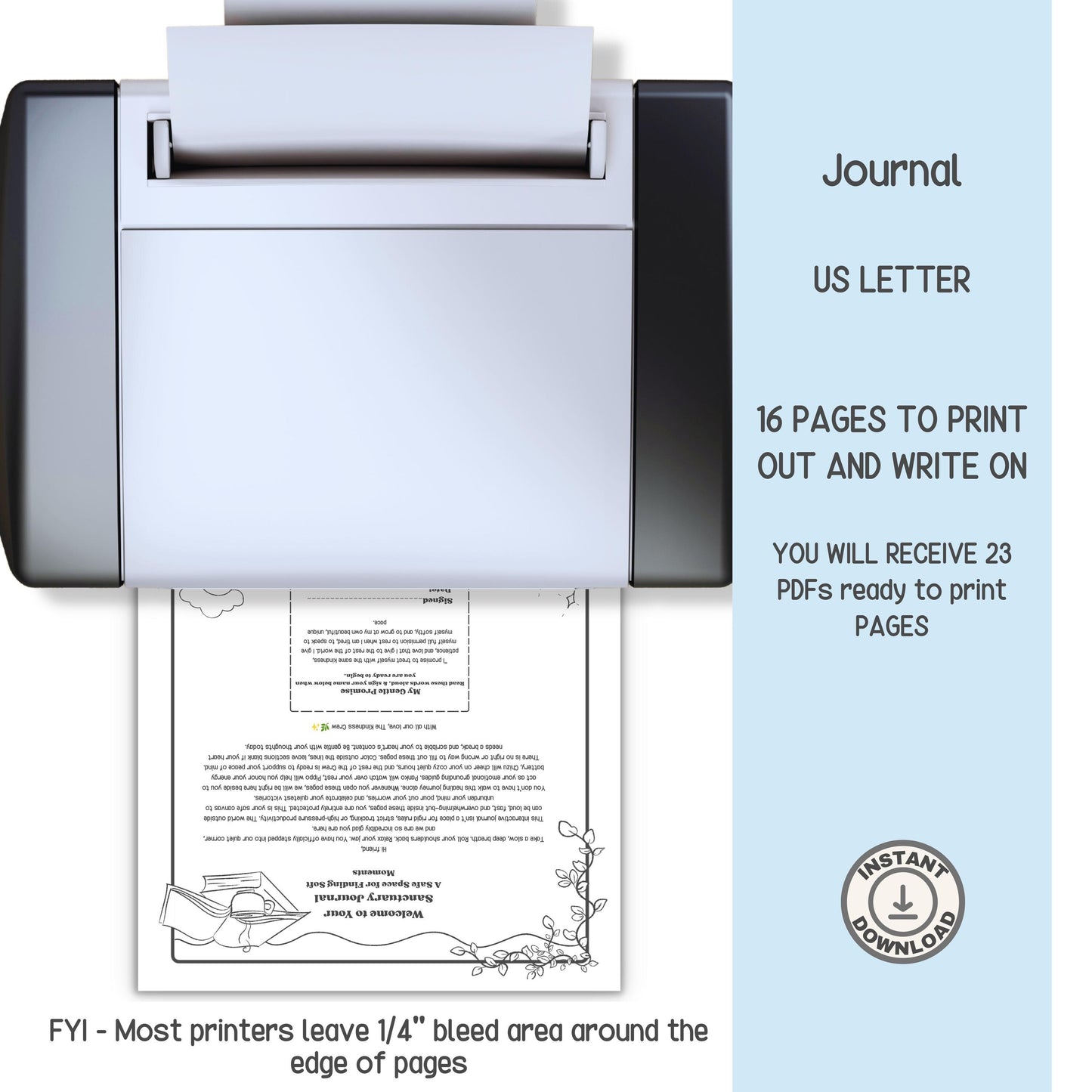 Printable Interactive Sanctuary Journal Bundle/Kindness Crew Mental Health Planner & Affirmation Cards