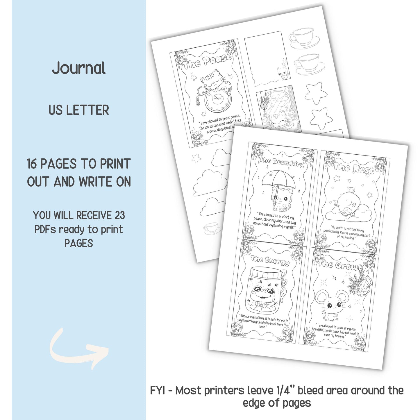 Printable Interactive Sanctuary Journal Bundle/Kindness Crew Mental Health Planner & Affirmation Cards