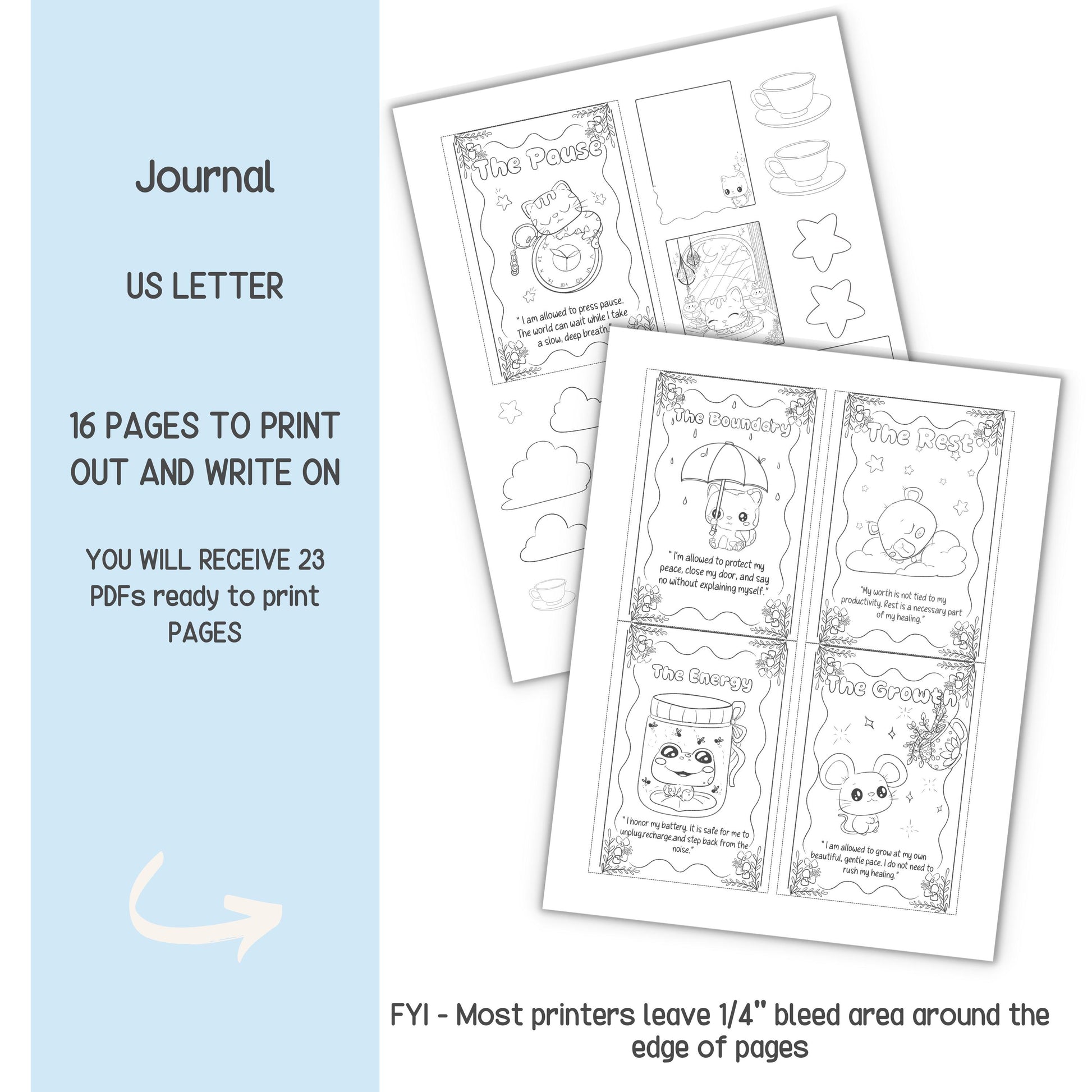 Printable Interactive Sanctuary Journal Bundle/Kindness Crew Mental Health Planner & Affirmation Cards