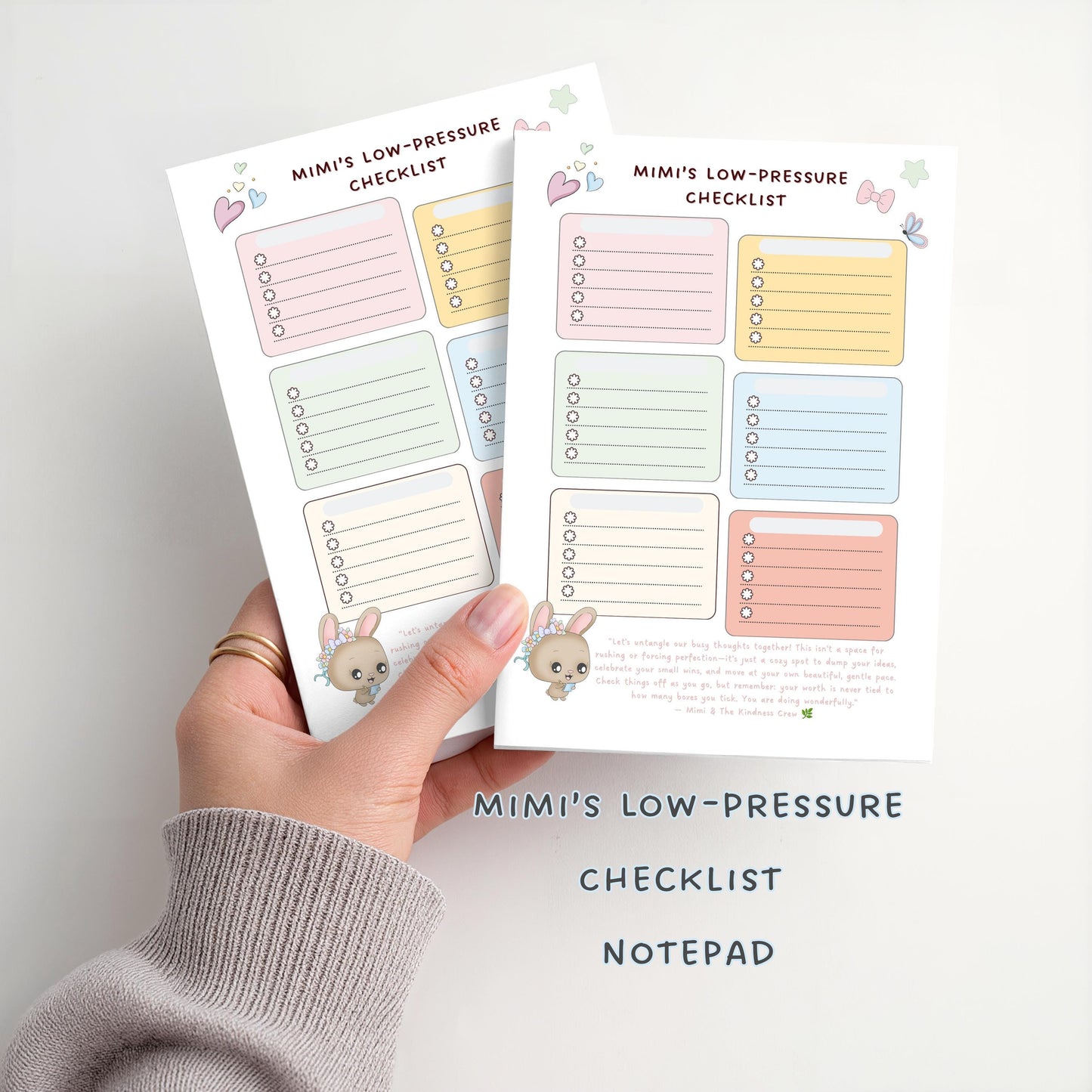 Mimi Kawaii Bunny Low-Pressure Checklist Notepad