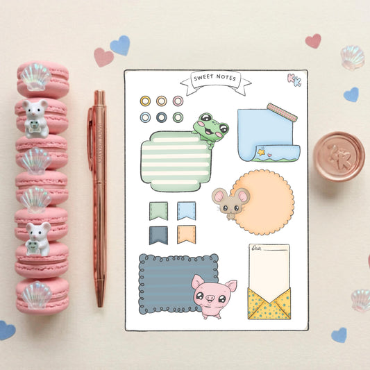 Sweet Notes Kawaii Writable Sticker Sheet