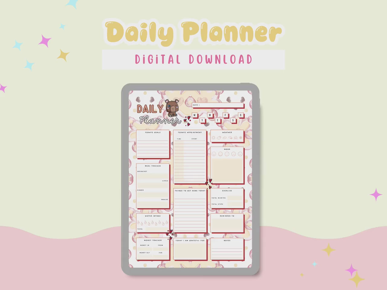 Kawaii Capybara Daily Planner, Theme (Digital Download